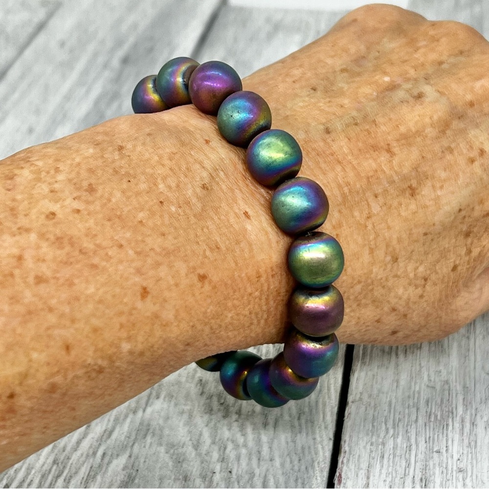 225. Gorgeous Iridescent Oxidized Bronze Bead Rainbow Bracelet